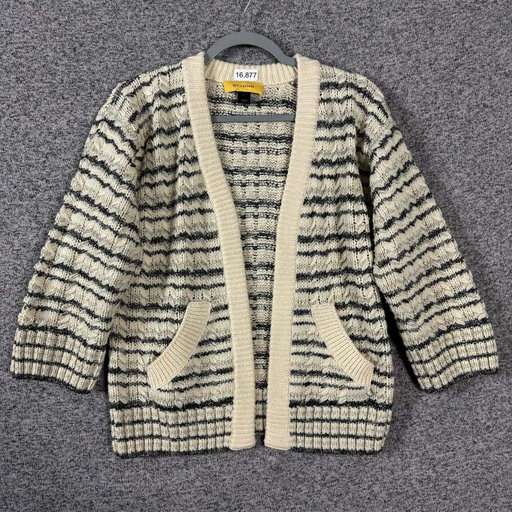 St. John Women's Size Small Wool Open Front Long Sleeve Knit Sweater Cardigan